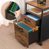 VASAGLE File Cabinet with 2 Drawers Rolling Office Filing Cabinet with Wheels and Open Compartment Rustic Brown and Black