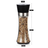 1x 180ml Glass Salt or Pepper Grinder 18cm - Adjustable Ceramic Core Tall Mill