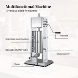 5L Manual Vertical Sausage Filler - Stainless Stuffer Meat Press Machine