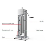 7L Manual Vertical Sausage Filler - Stainless Stuffer Meat Press Machine