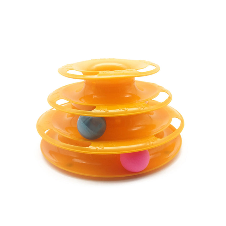 Interactive Cat Track Tower 3 Level LED Ball with Light - Kitten Chase Play Toy