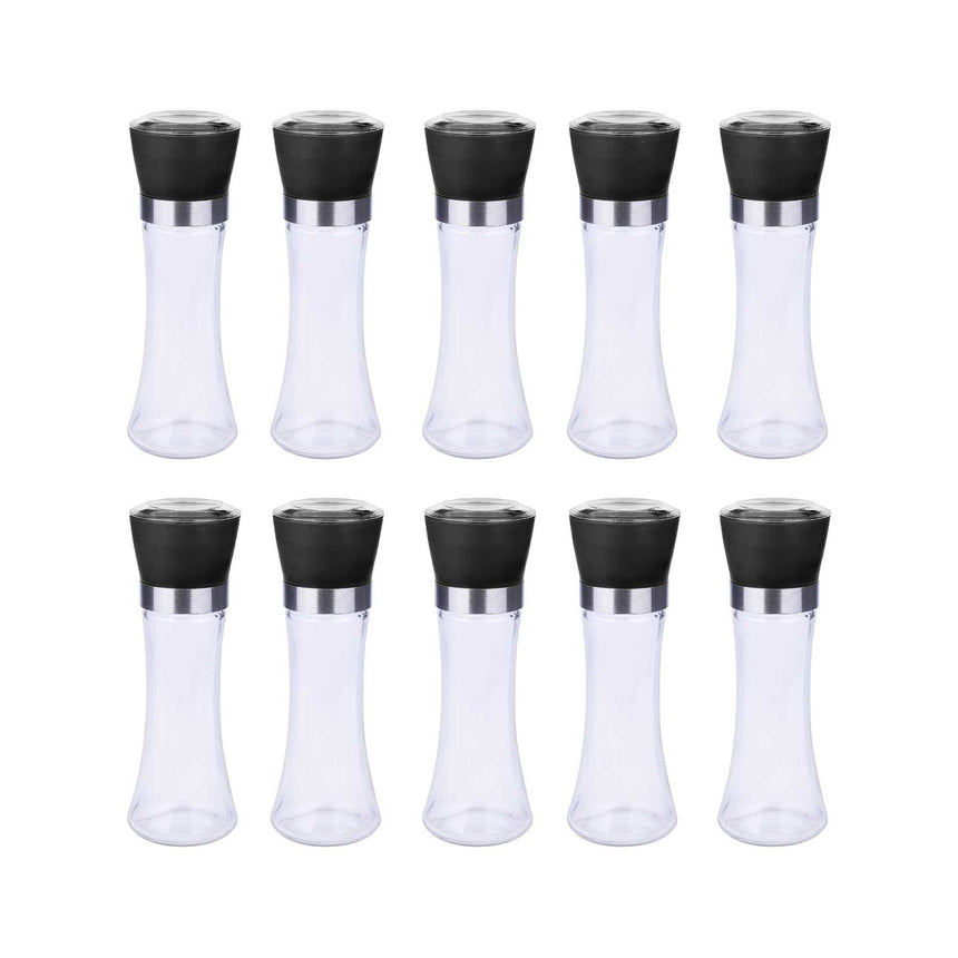 10x 180ml Glass Salt or Pepper Grinder 18cm - Adjustable Ceramic Core Tall Mill