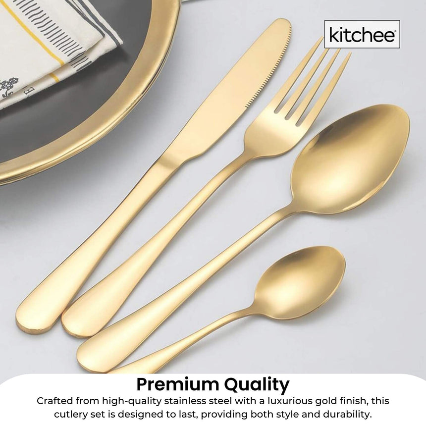 24 Piece Gold Cutlery Set - Stainless Steel Flatware Knife Fork Spoon Gift Box