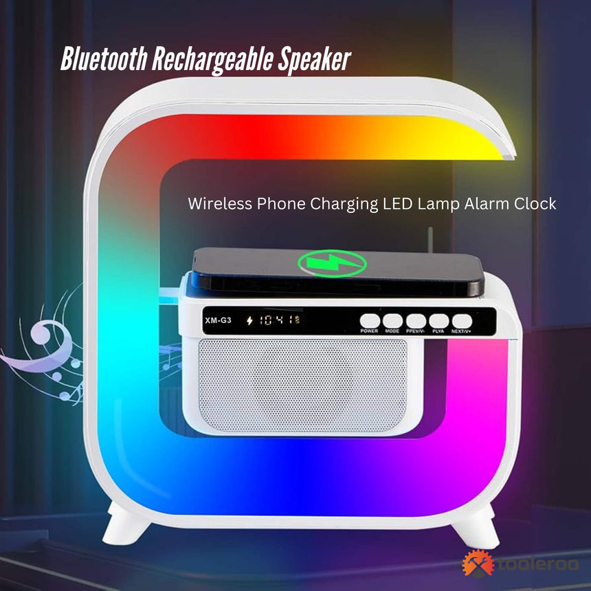 Bluetooth Rechargeable Speaker - Wireless Phone Charging LED Lamp Alarm Clock