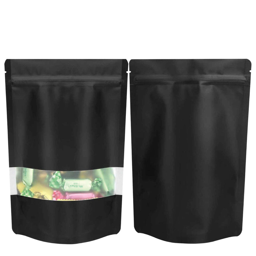 100 Resealable Stand Up Bags 21x17cm - Black Food Packaging Zip Pouch