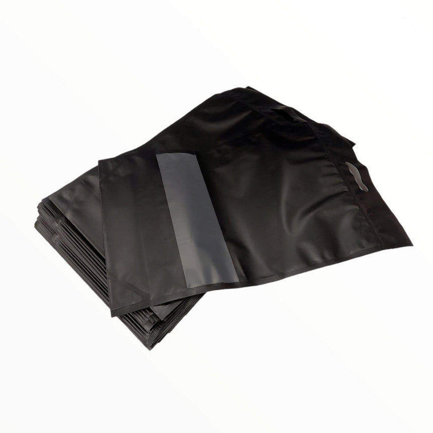 100 Resealable Black Stand Up Bags 44x29.5cm - Food Packaging Zip Handle Pouch