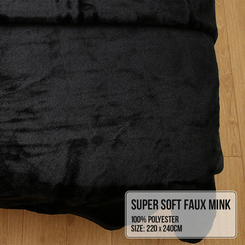 Laura Hill 800-gsm Faux Mink Throw Rug Blanket Queen Size Double-sided Large Super Luxurious Soft Heavy - Black