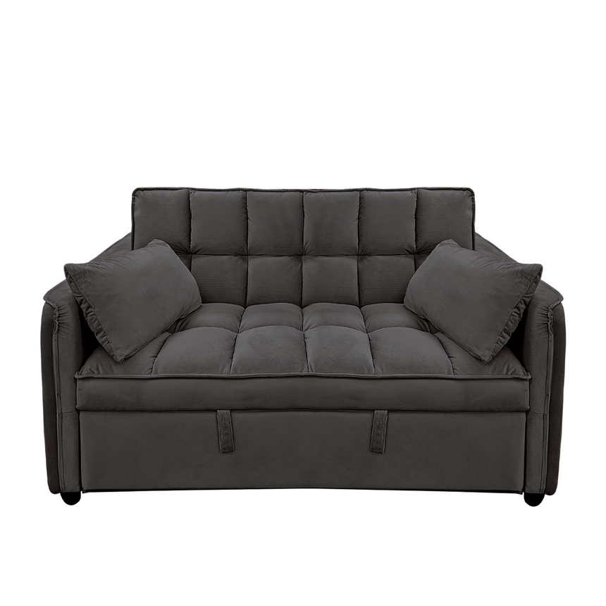 Sarantino Quincy 2-Seater Velvet Sofa Bed in Dark Grey with Wooden Frame and Tufted Design - Dark Grey