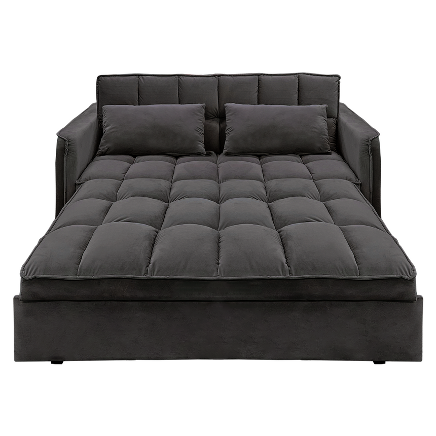 Sarantino Quincy 2-Seater Velvet Sofa Bed in Dark Grey with Wooden Frame and Tufted Design - Dark Grey