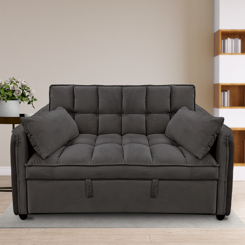 Sarantino Quincy 2-Seater Velvet Sofa Bed in Dark Grey with Wooden Frame and Tufted Design - Dark Grey