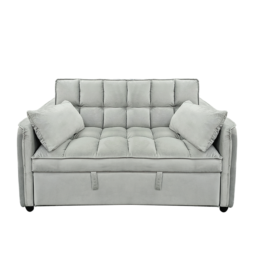 Sarantino Quincy 2-Seater Velvet Sofa Bed in Dark Grey with Wooden Frame and Tufted Design - Light Grey