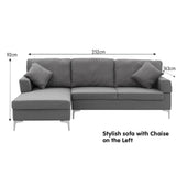 Sarantino Linen Corner Sofa Couch Lounge L-shape W/right Chaise Seat Dark Grey