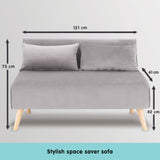 Sarantino 2-Seater Adjustable Sofa Bed Lounge Faux Velvet - Light Grey