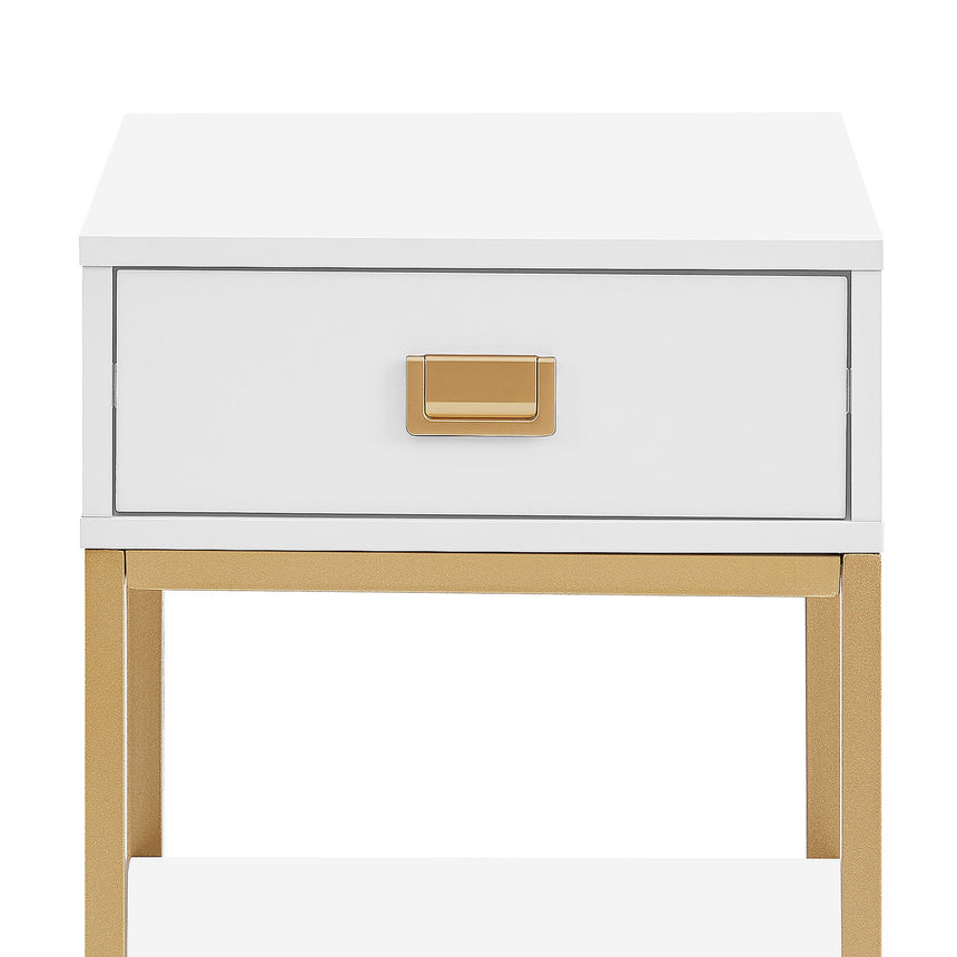 Sarantino Alessia Bedside Table In White/gold