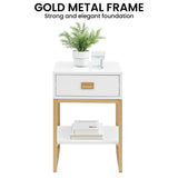 Sarantino Alessia Bedside Table In White/gold