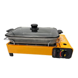 Portable Gas Stove Burner Butane BBQ Camping Gas Cooker With Non Stick Plate Black with Fish Pan and Lid