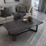 120x60cm Matte Grey Minimalist Slate Coffee Table Marble Tea Table Living Room Rectangle Cocktail Side Table Solid Metal Legs