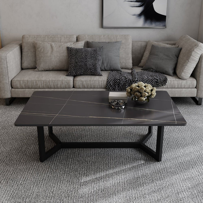 120x60cm Matte Grey Minimalist Slate Coffee Table Marble Tea Table Living Room Rectangle Cocktail Side Table Solid Metal Legs