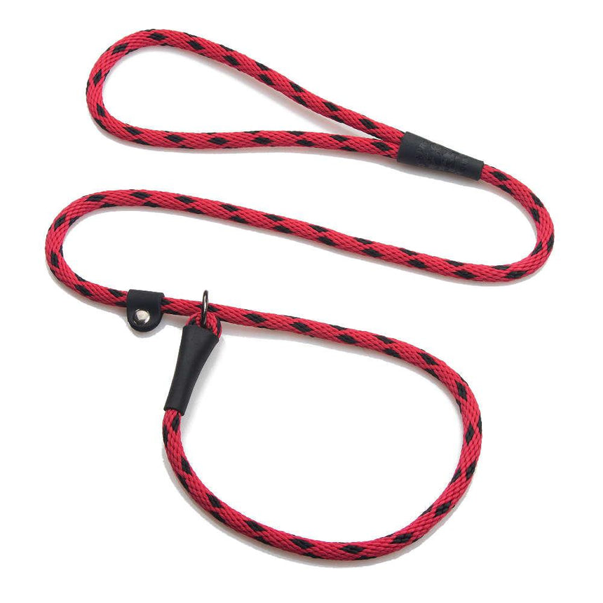 Mendota British Style Slip Leash - Length 1/2in x 4ft(13mm x 1.2m) - Black Ice - Red