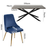 Dining Delight: Rectangular Table and Navy Velvet Chairs Dining Set