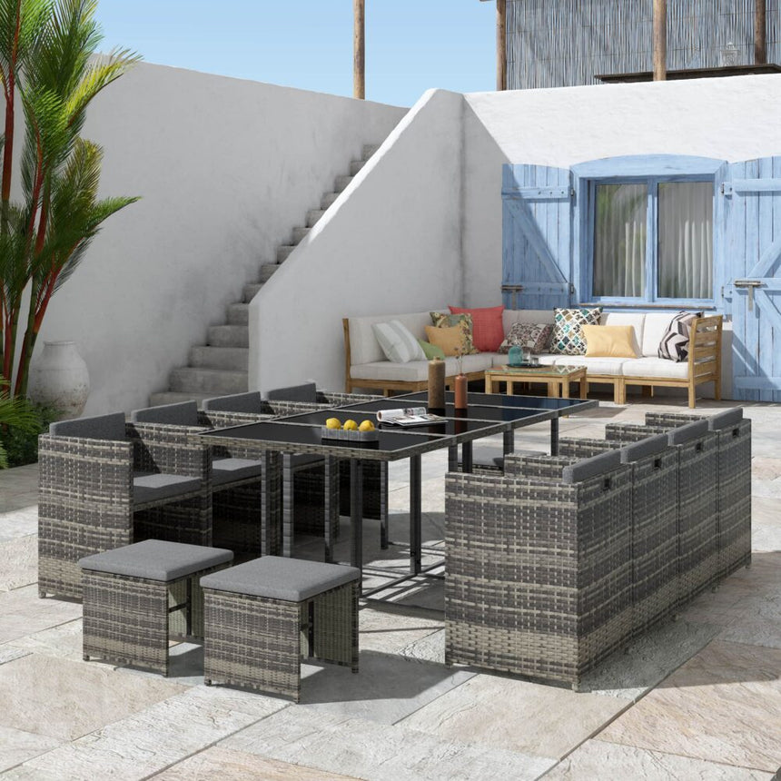 Bali 13PC Outdoor Dining Set-Grey