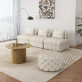 Bouclé White Ottoman-Round