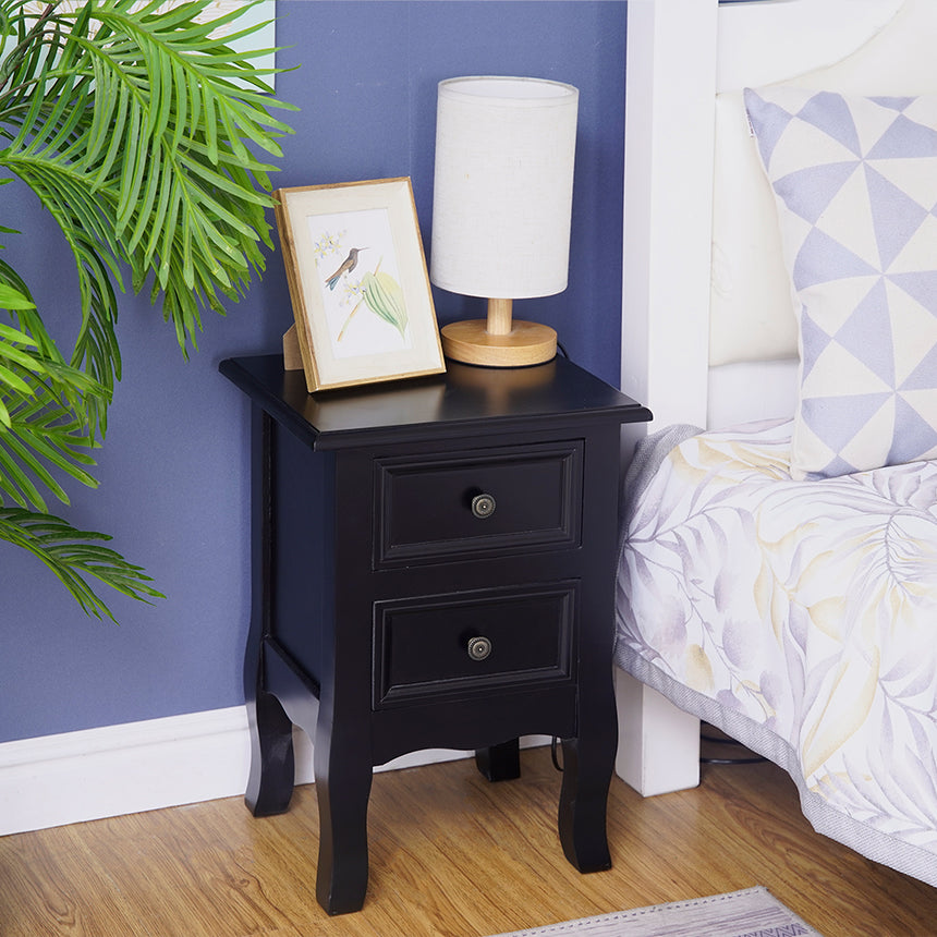 French Bedside Table Nightstand Black Set of 2