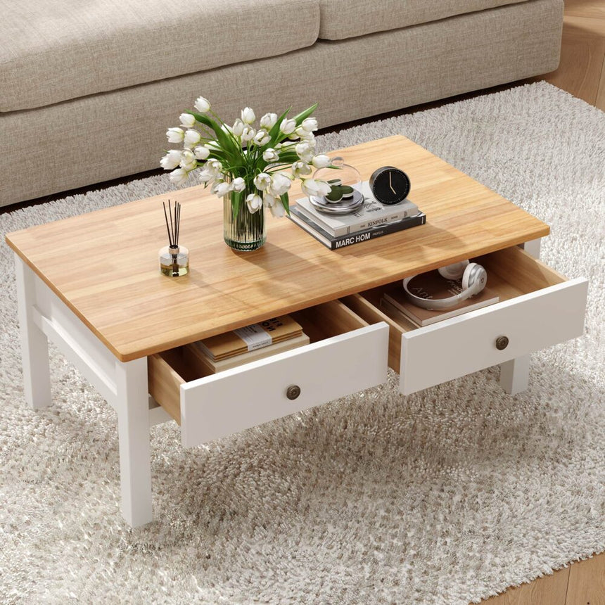 Sleek Natural Wood Rectangle Coffee Table