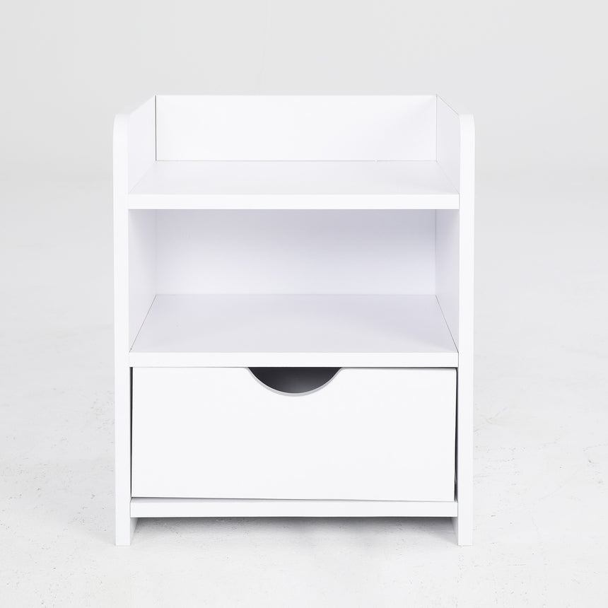 Bedside Table Side Storage Cabinet Nightstand Bedroom 1 Drawer 2 Shelf LARK WHITE