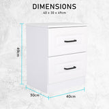 Bedside Table Side Storage Cabinet Nightstand Bedroom 2 Drawer KEVA WHITE