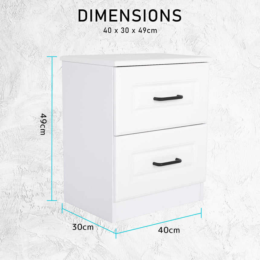 2X Bedside Table Side Storage Cabinet Nightstand Bedroom 2 Drawer KEVA WHITE