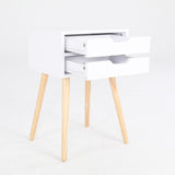 2X Bedside Table 2 Drawer Wood Leg Storage Cabinet Nightstand SUZY WHITE