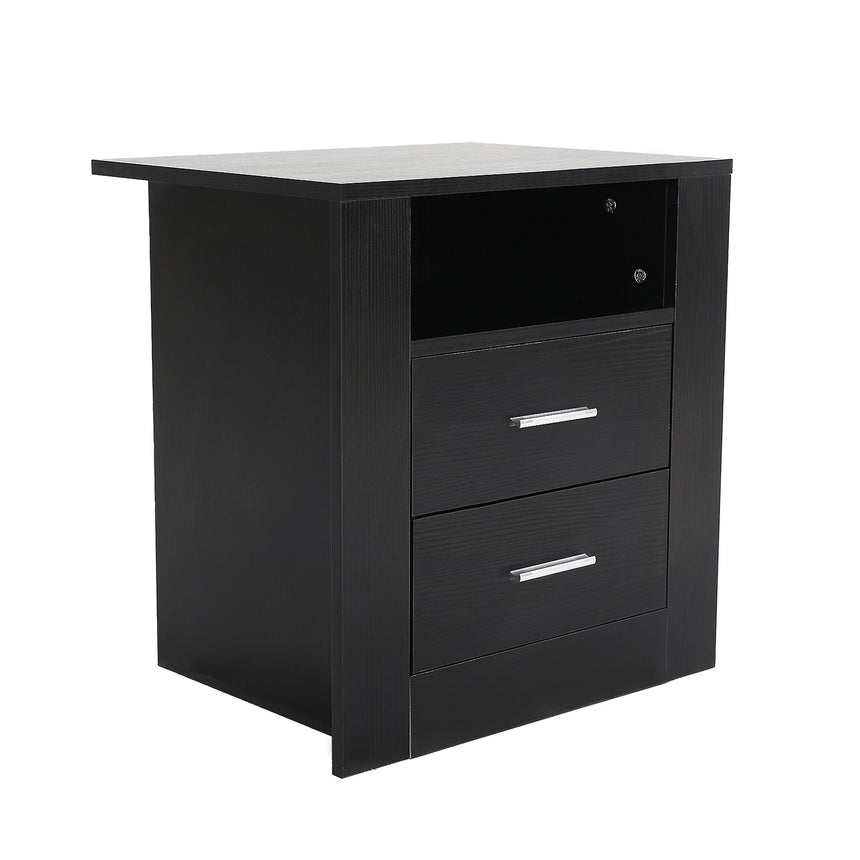 Bedside Table Side Storage Cabinet Nightstand Bedroom 2 Drawer 1 Shelf ZURI BLACK