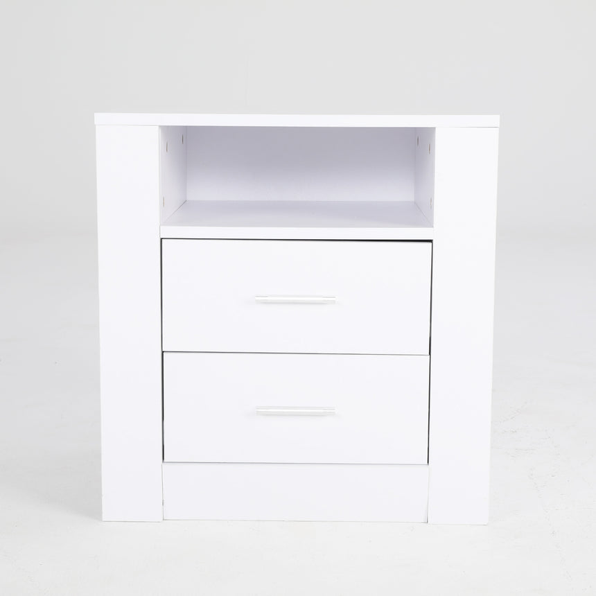 Bedside Table Side Storage Cabinet Nightstand Bedroom 2 Drawer 1 Shelf ZURI WHITE