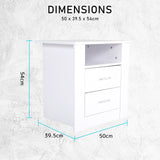 Bedside Table Side Storage Cabinet Nightstand Bedroom 2 Drawer 1 Shelf ZURI WHITE