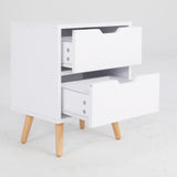 Bedside Table 2 Drawer Wood Leg Storage Cabinet Nightstand KIYO WHITE