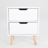 2X Bedside Table 2 Drawer Wood Leg Storage Cabinet Nightstand KIYO WHITE