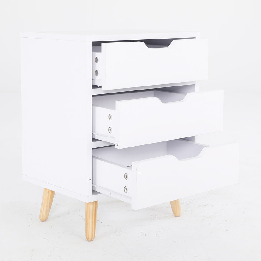 2X Bedside Table 3 Drawer Wood Leg Storage Cabinet Nightstand LACY WHITE