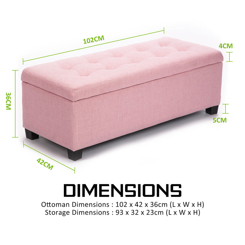 Storage Ottoman Stool 102cm Fabric PINK