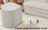 Ottoman Stool Linen Fabric Footstool Foot Rest Pouffe Pouf Seat - Cream Grey