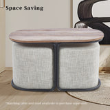 Ottoman Stool Linen Fabric Footstool Foot Rest Pouffe Pouf Seat - Cream Grey