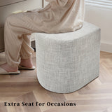 2X Ottoman Stool Linen Fabric Footstool Foot Rest Pouffe Pouf Seat - Cream Grey