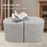 2X Ottoman Stool Linen Fabric Footstool Foot Rest Pouffe Pouf Seat - Cream Grey