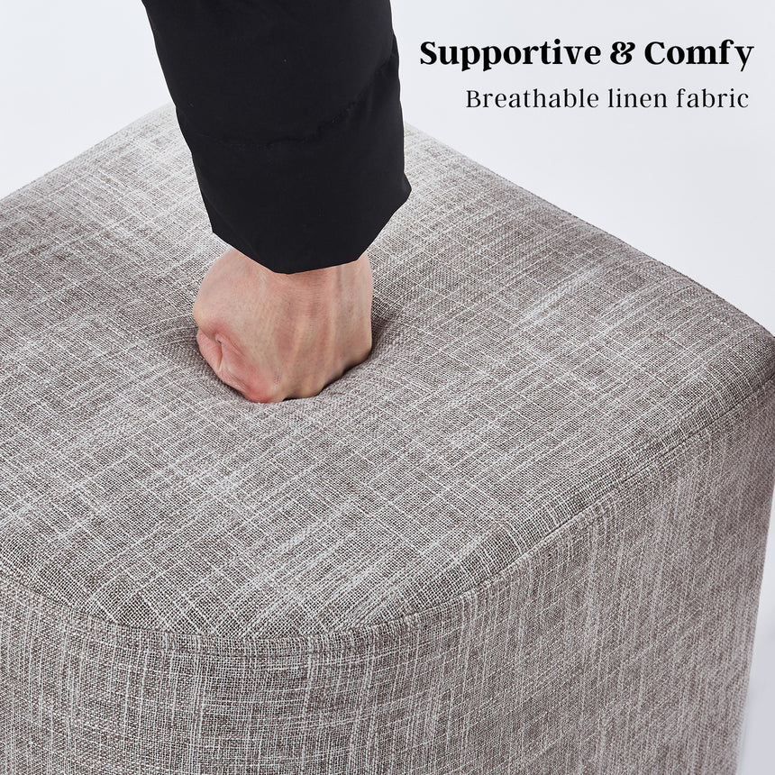 Ottoman Stool Linen Fabric Footstool Foot Rest Pouffe Pouf Seat - Dark Grey