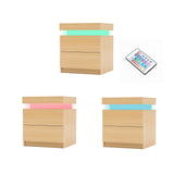 Bedside Table 2 Drawers RGB LED Bedroom Cabinet Nightstand Gloss AURORA OAK