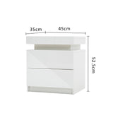 Bedside Table 2 Drawers RGB LED Bedroom Cabinet Nightstand Gloss AURORA WHITE