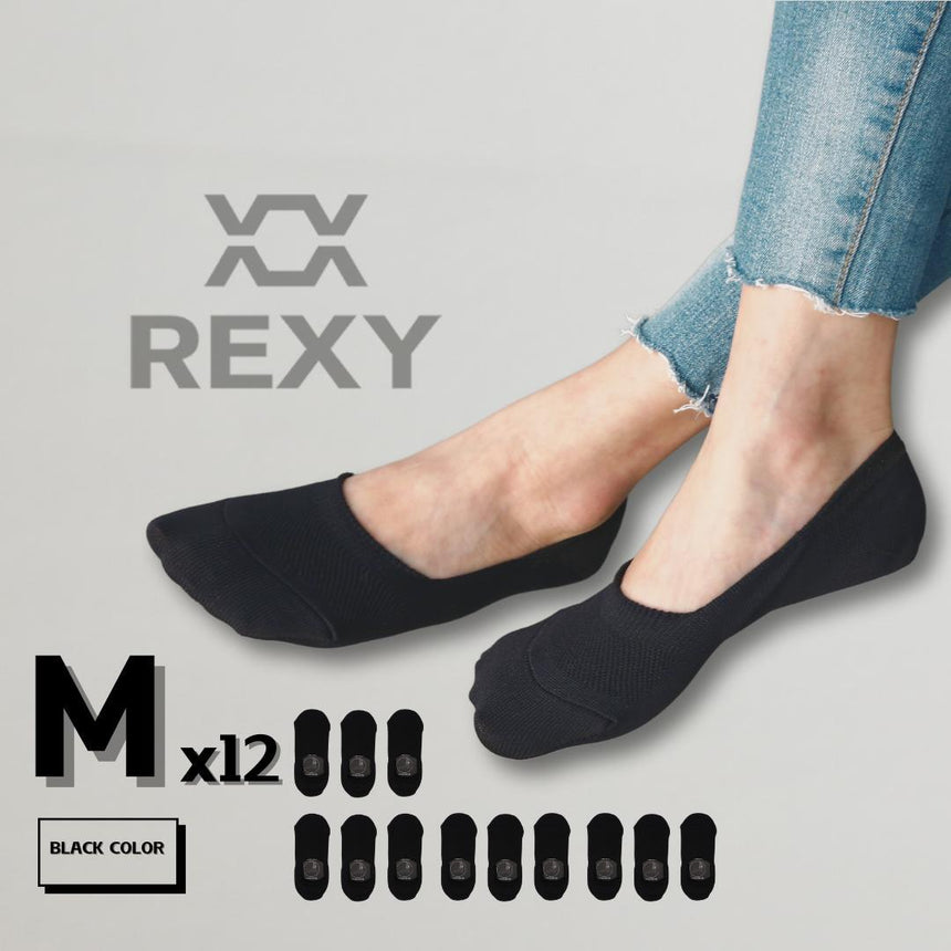 12X Rexy Cushion No Show Ankle Socks Medium Non-Slip Breathable BLACK