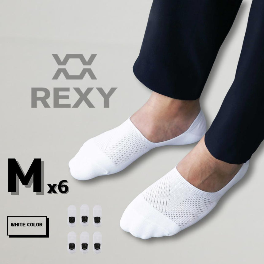 6X Rexy Cushion No Show Ankle Socks Medium Non-Slip Breathable WHITE