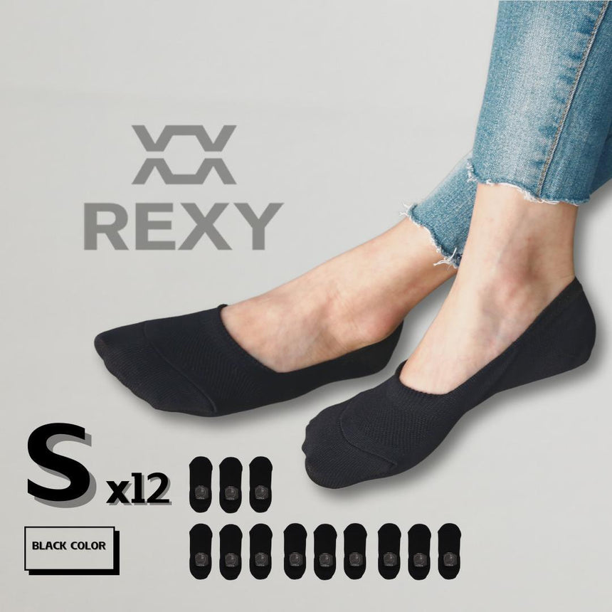 12X Rexy Cushion No Show Ankle Socks Small Non-Slip Breathable BLACK