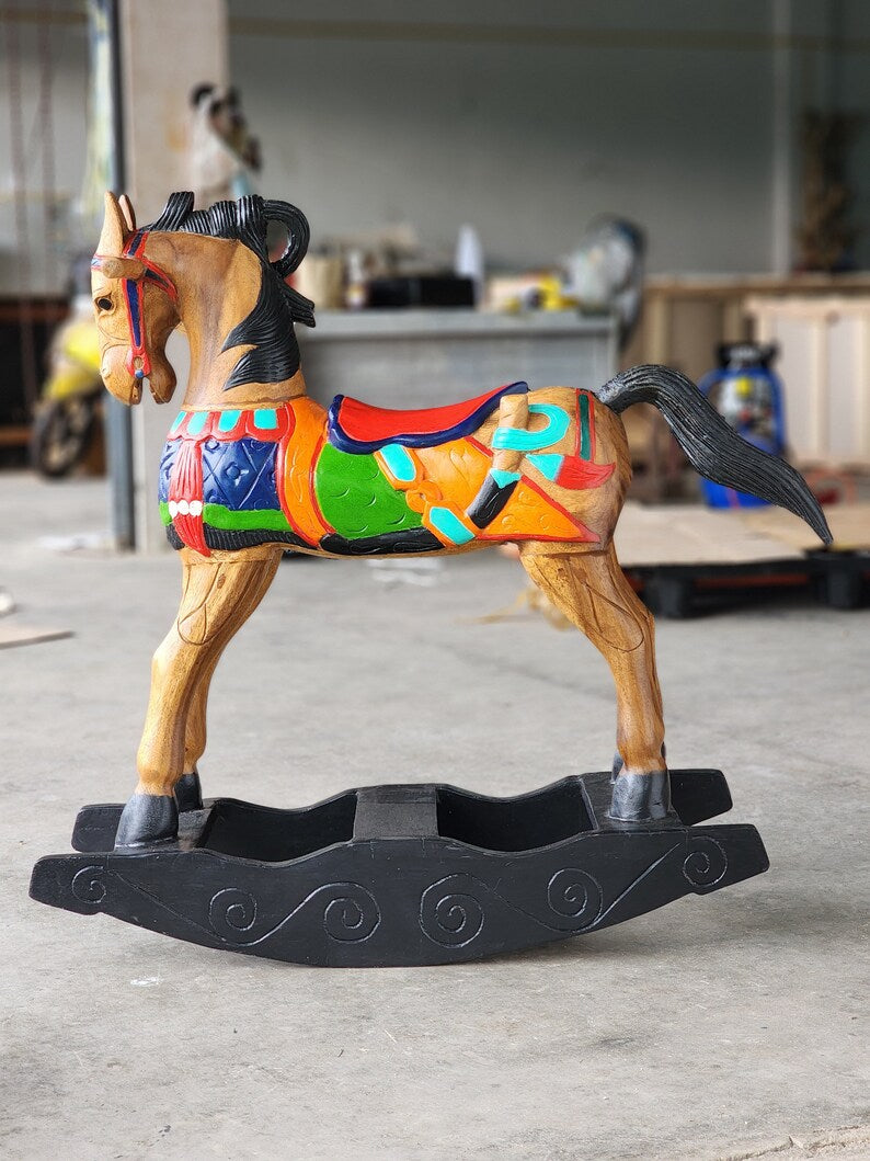 Rocking horse handmade solid wood-beautiful hand painted detail-very unique